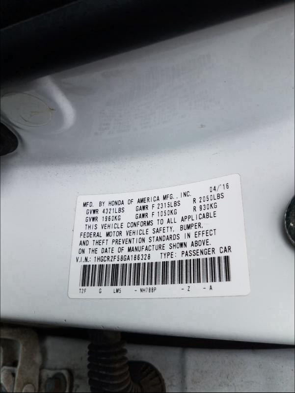 Photo 9 VIN: 1HGCR2F58GA186328 - HONDA ACCORD SPO 