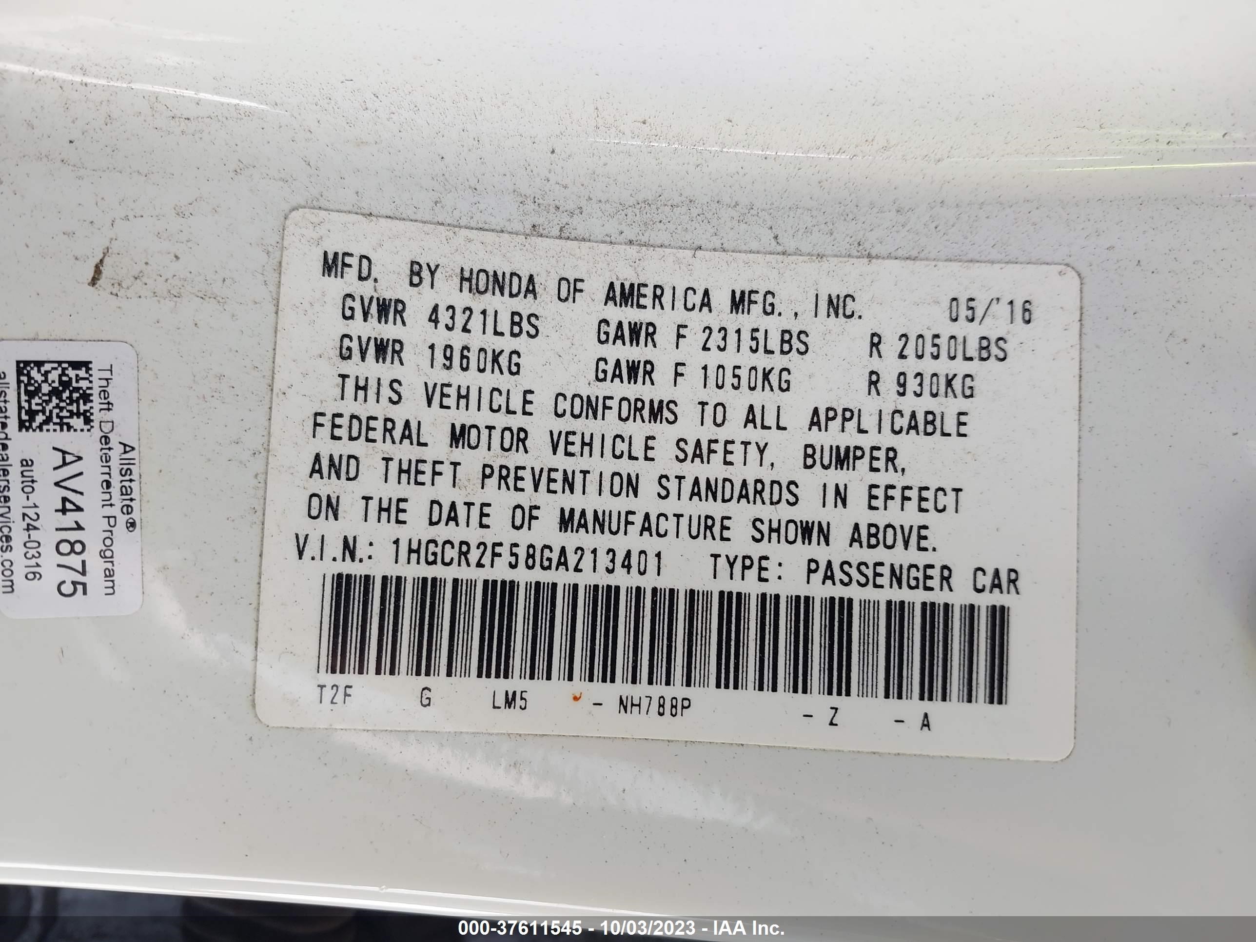 Photo 8 VIN: 1HGCR2F58GA213401 - HONDA ACCORD 