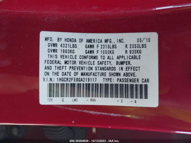 Photo 8 VIN: 1HGCR2F58GA219117 - HONDA ACCORD 