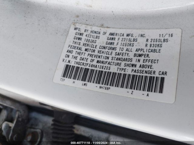 Photo 8 VIN: 1HGCR2F58HA106205 - HONDA ACCORD 