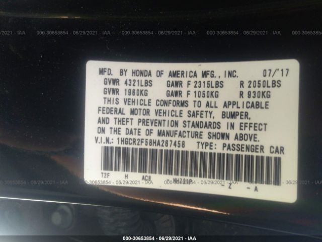 Photo 8 VIN: 1HGCR2F58HA267458 - HONDA ACCORD 