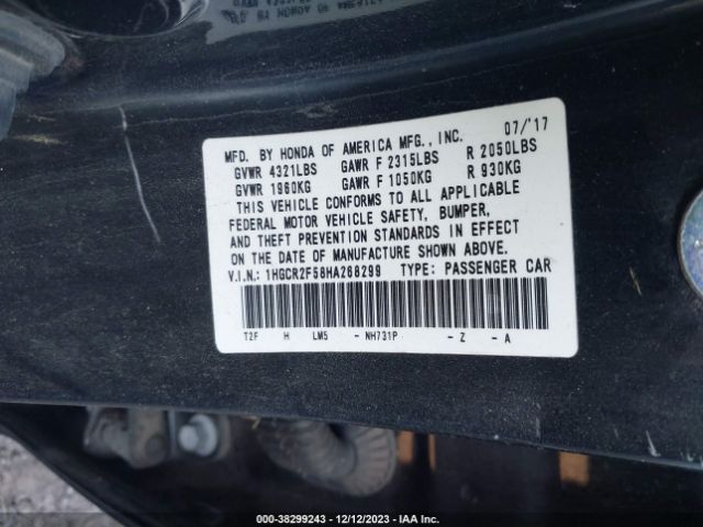 Photo 8 VIN: 1HGCR2F58HA268299 - HONDA ACCORD 