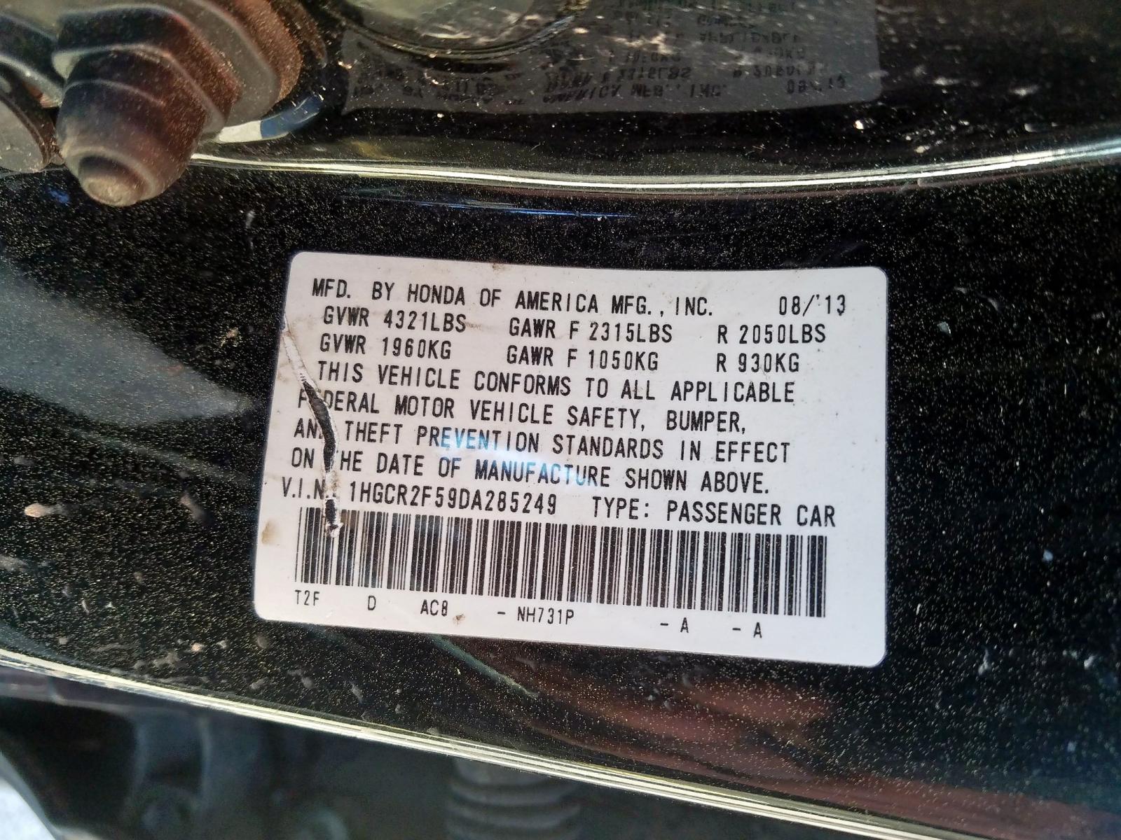 Photo 9 VIN: 1HGCR2F59DA285249 - HONDA ACCORD SPO 