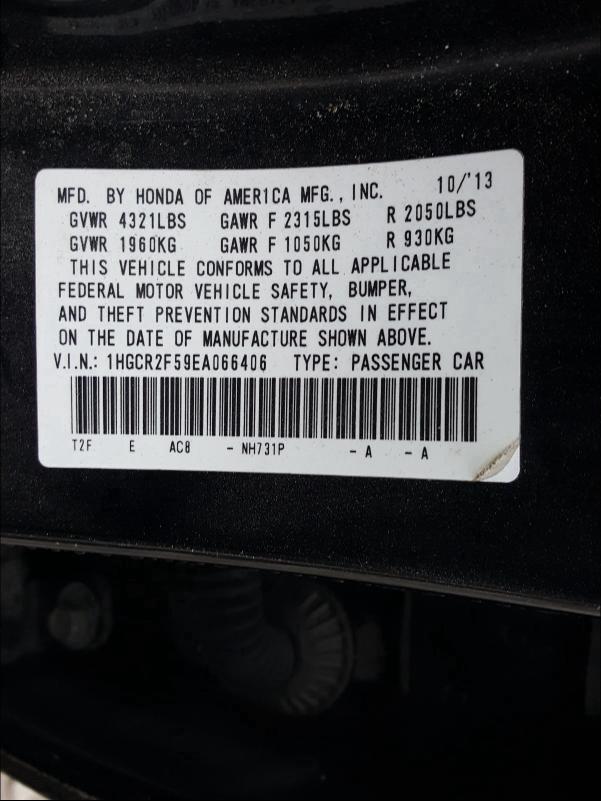 Photo 9 VIN: 1HGCR2F59EA066406 - HONDA ACCORD SPO 