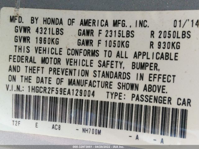 Photo 8 VIN: 1HGCR2F59EA129004 - HONDA ACCORD SEDAN 