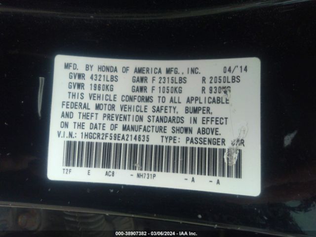 Photo 8 VIN: 1HGCR2F59EA214635 - HONDA ACCORD 