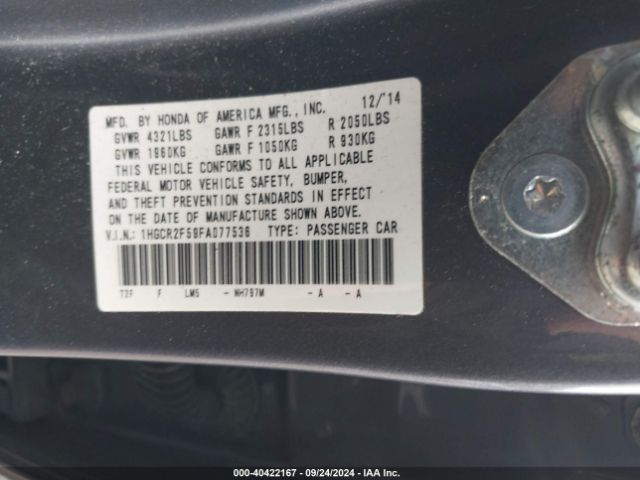 Photo 8 VIN: 1HGCR2F59FA077536 - HONDA ACCORD 