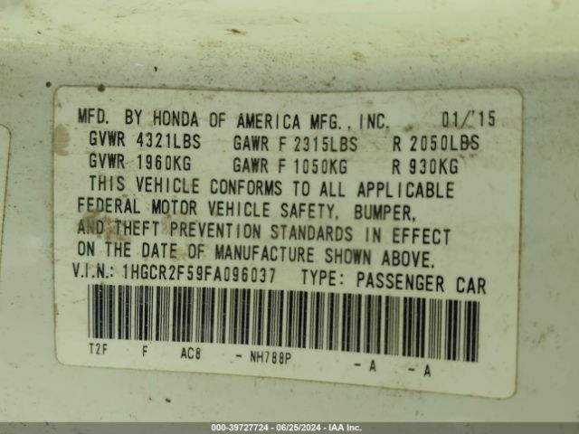 Photo 8 VIN: 1HGCR2F59FA096037 - HONDA ACCORD 