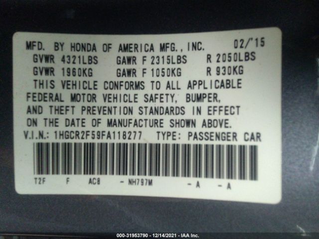 Photo 8 VIN: 1HGCR2F59FA118277 - HONDA ACCORD SEDAN 