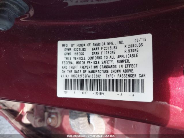 Photo 8 VIN: 1HGCR2F59FA188202 - HONDA ACCORD SPO 