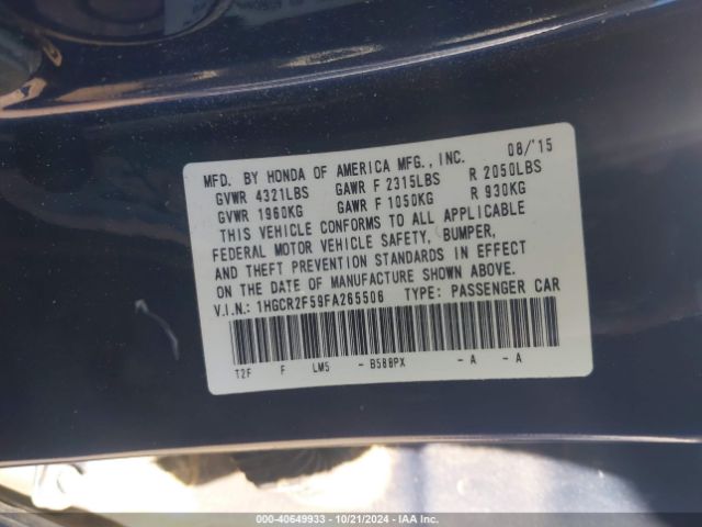 Photo 8 VIN: 1HGCR2F59FA265506 - HONDA ACCORD 