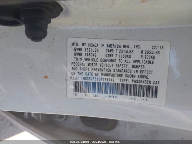 Photo 8 VIN: 1HGCR2F59GA149241 - HONDA ACCORD 