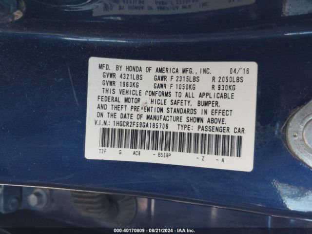 Photo 8 VIN: 1HGCR2F59GA185706 - HONDA ACCORD 