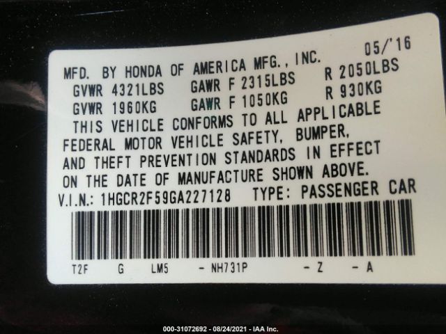 Photo 8 VIN: 1HGCR2F59GA227128 - HONDA ACCORD SEDAN 