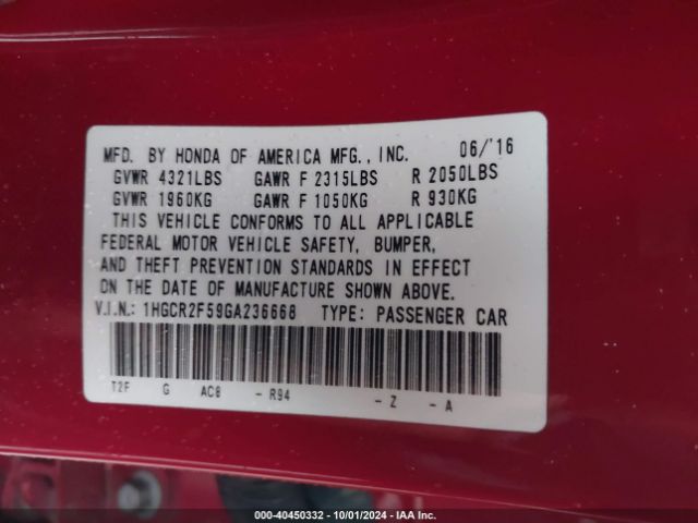 Photo 8 VIN: 1HGCR2F59GA236668 - HONDA ACCORD 