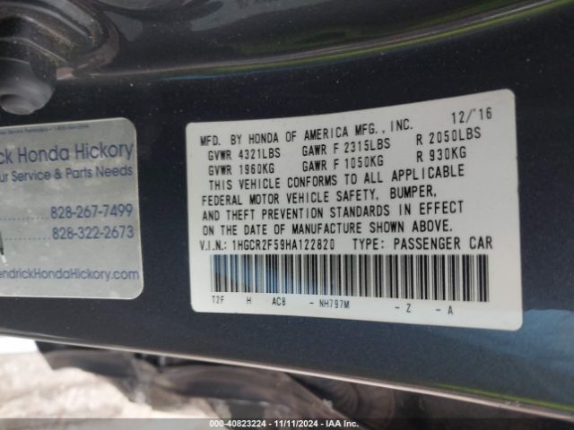 Photo 8 VIN: 1HGCR2F59HA122820 - HONDA ACCORD 