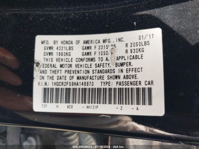 Photo 8 VIN: 1HGCR2F59HA149970 - HONDA ACCORD 