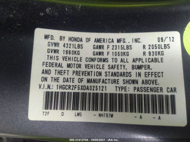 Photo 8 VIN: 1HGCR2F5XDA025121 - HONDA ACCORD SDN 