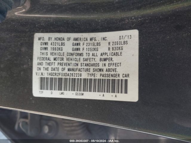 Photo 8 VIN: 1HGCR2F5XDA262238 - HONDA ACCORD 