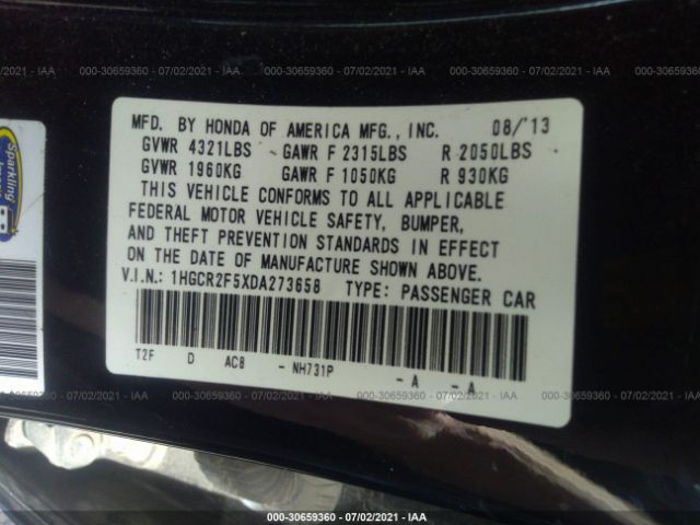 Photo 8 VIN: 1HGCR2F5XDA273658 - HONDA ACCORD SDN 