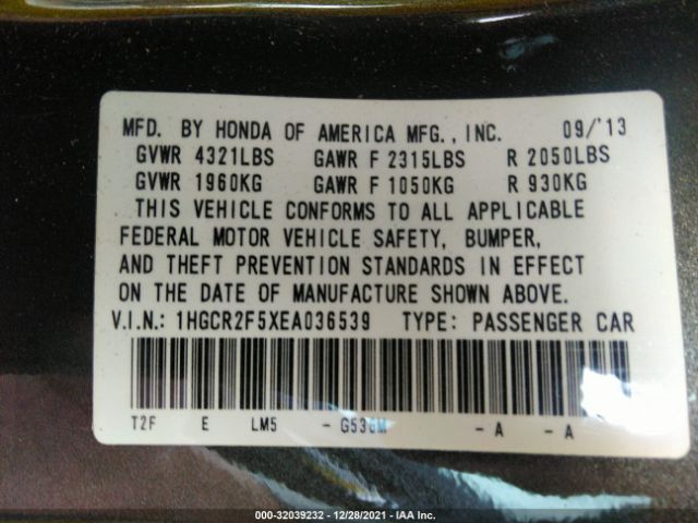 Photo 8 VIN: 1HGCR2F5XEA036539 - HONDA ACCORD SEDAN 