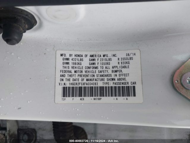 Photo 8 VIN: 1HGCR2F5XFA004093 - HONDA ACCORD 