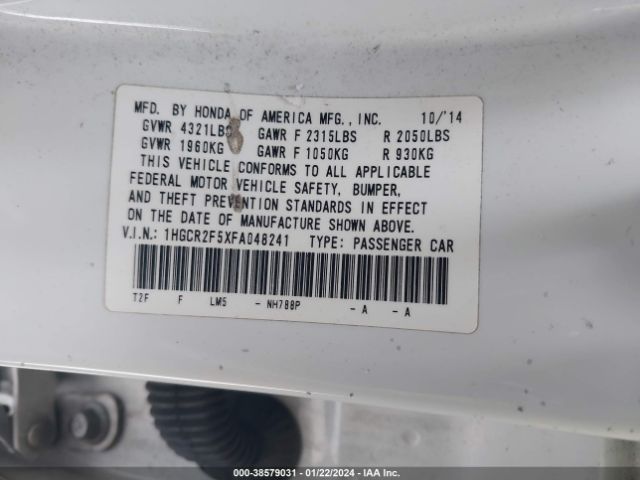 Photo 8 VIN: 1HGCR2F5XFA048241 - HONDA ACCORD 