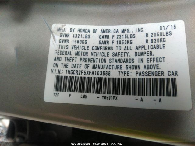 Photo 8 VIN: 1HGCR2F5XFA103688 - HONDA ACCORD 