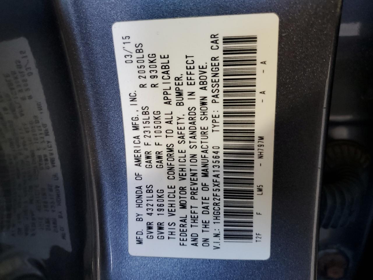 Photo 11 VIN: 1HGCR2F5XFA135640 - HONDA ACCORD 