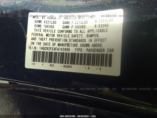 Photo 8 VIN: 1HGCR2F5XFA142698 - HONDA ACCORD SEDAN 