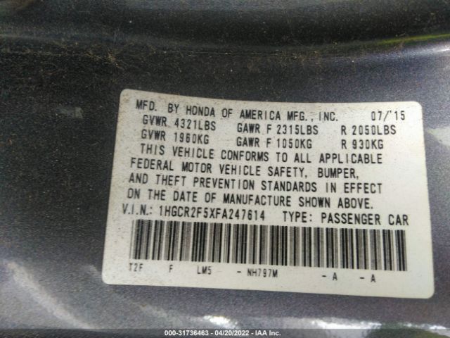 Photo 8 VIN: 1HGCR2F5XFA247614 - HONDA ACCORD SEDAN 