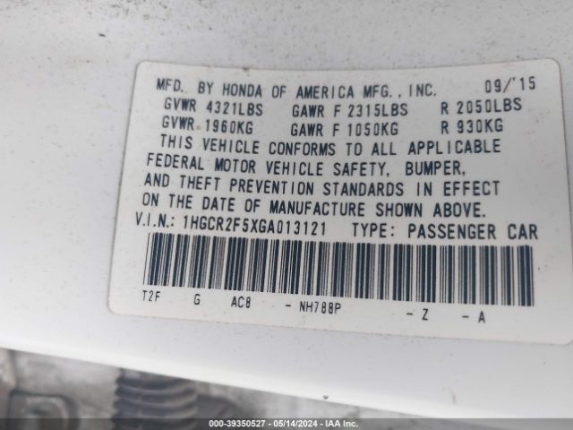 Photo 8 VIN: 1HGCR2F5XGA013121 - HONDA ACCORD 