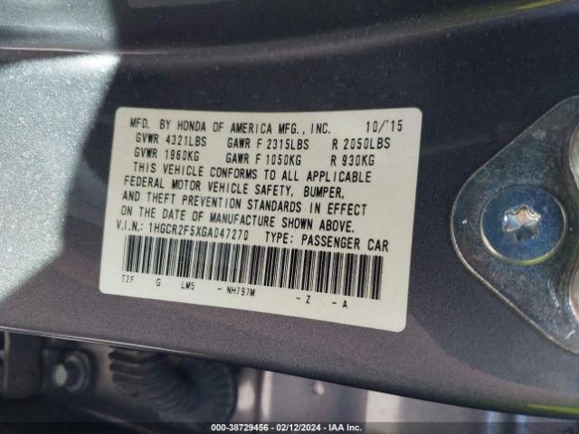 Photo 8 VIN: 1HGCR2F5XGA047270 - HONDA ACCORD 