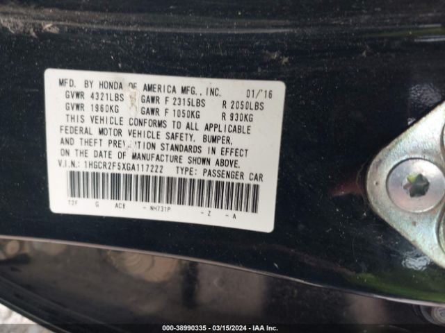 Photo 8 VIN: 1HGCR2F5XGA117222 - HONDA ACCORD 