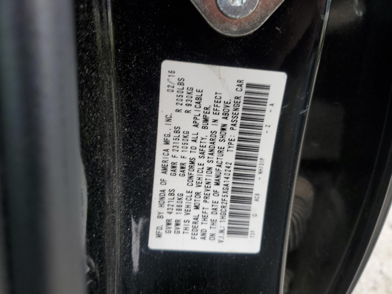 Photo 11 VIN: 1HGCR2F5XGA140242 - HONDA ACCORD 