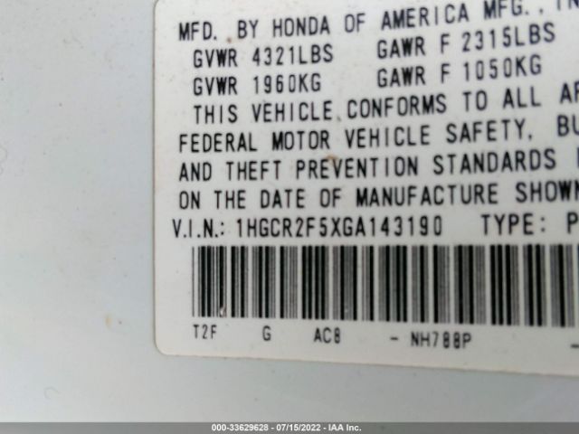 Photo 8 VIN: 1HGCR2F5XGA143190 - HONDA ACCORD SEDAN 