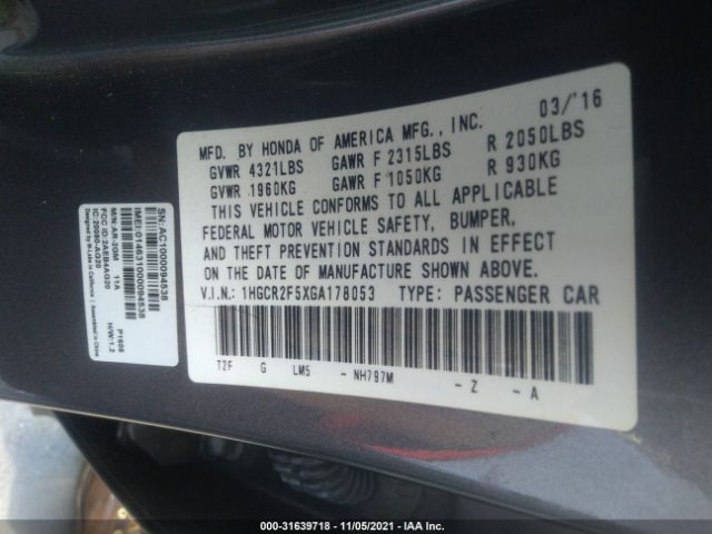 Photo 8 VIN: 1HGCR2F5XGA178053 - HONDA ACCORD SEDAN 