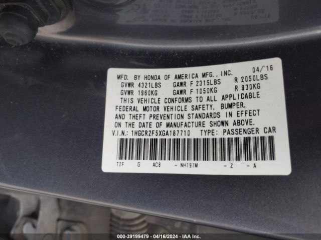 Photo 8 VIN: 1HGCR2F5XGA187710 - HONDA ACCORD 