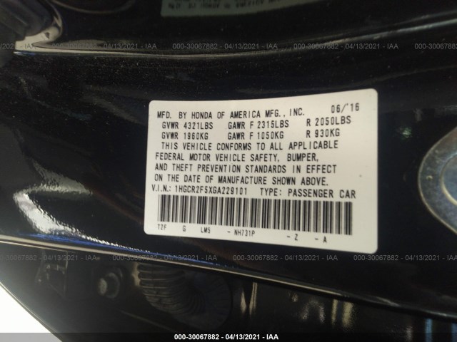 Photo 8 VIN: 1HGCR2F5XGA229101 - HONDA ACCORD SEDAN 