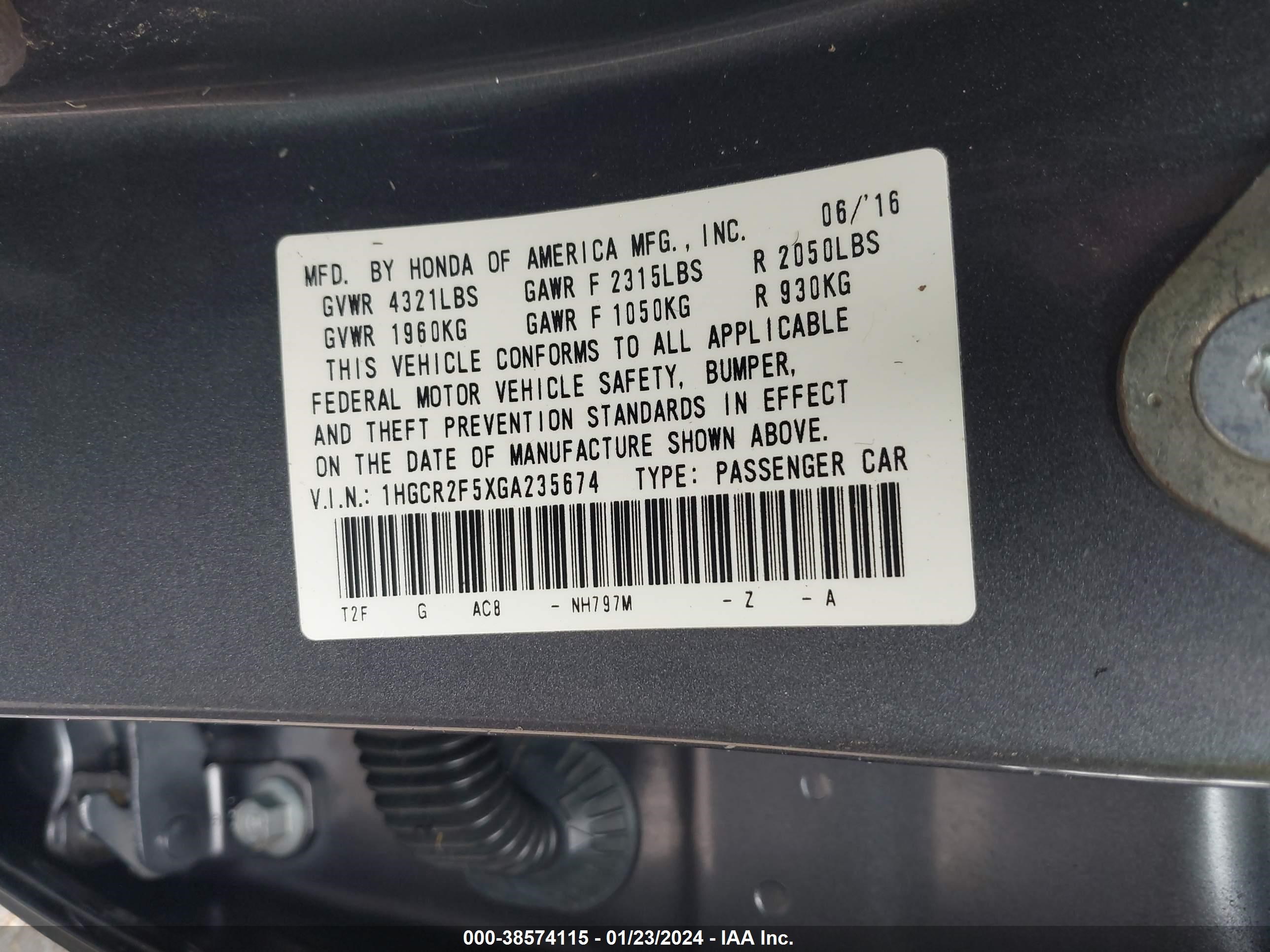 Photo 8 VIN: 1HGCR2F5XGA235674 - HONDA ACCORD 