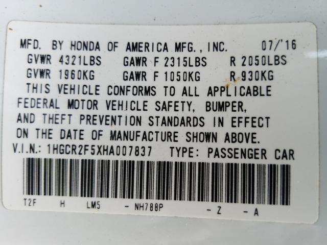 Photo 9 VIN: 1HGCR2F5XHA007837 - HONDA ACCORD SPO 