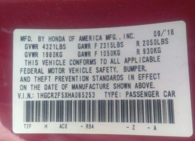 Photo 8 VIN: 1HGCR2F5XHA065253 - HONDA ACCORD 