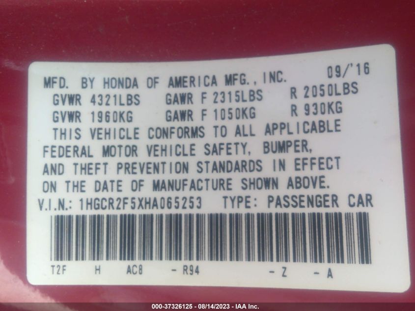 Photo 8 VIN: 1HGCR2F5XHA065253 - HONDA ACCORD 