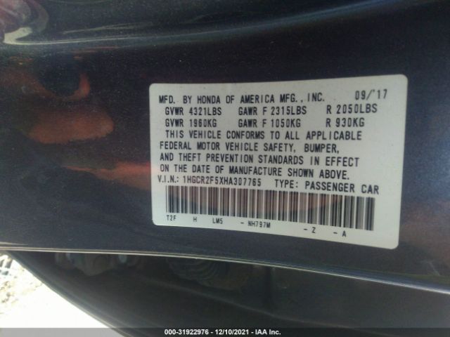 Photo 8 VIN: 1HGCR2F5XHA307765 - HONDA ACCORD SEDAN 