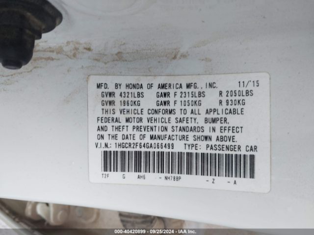 Photo 8 VIN: 1HGCR2F64GA066499 - HONDA ACCORD 