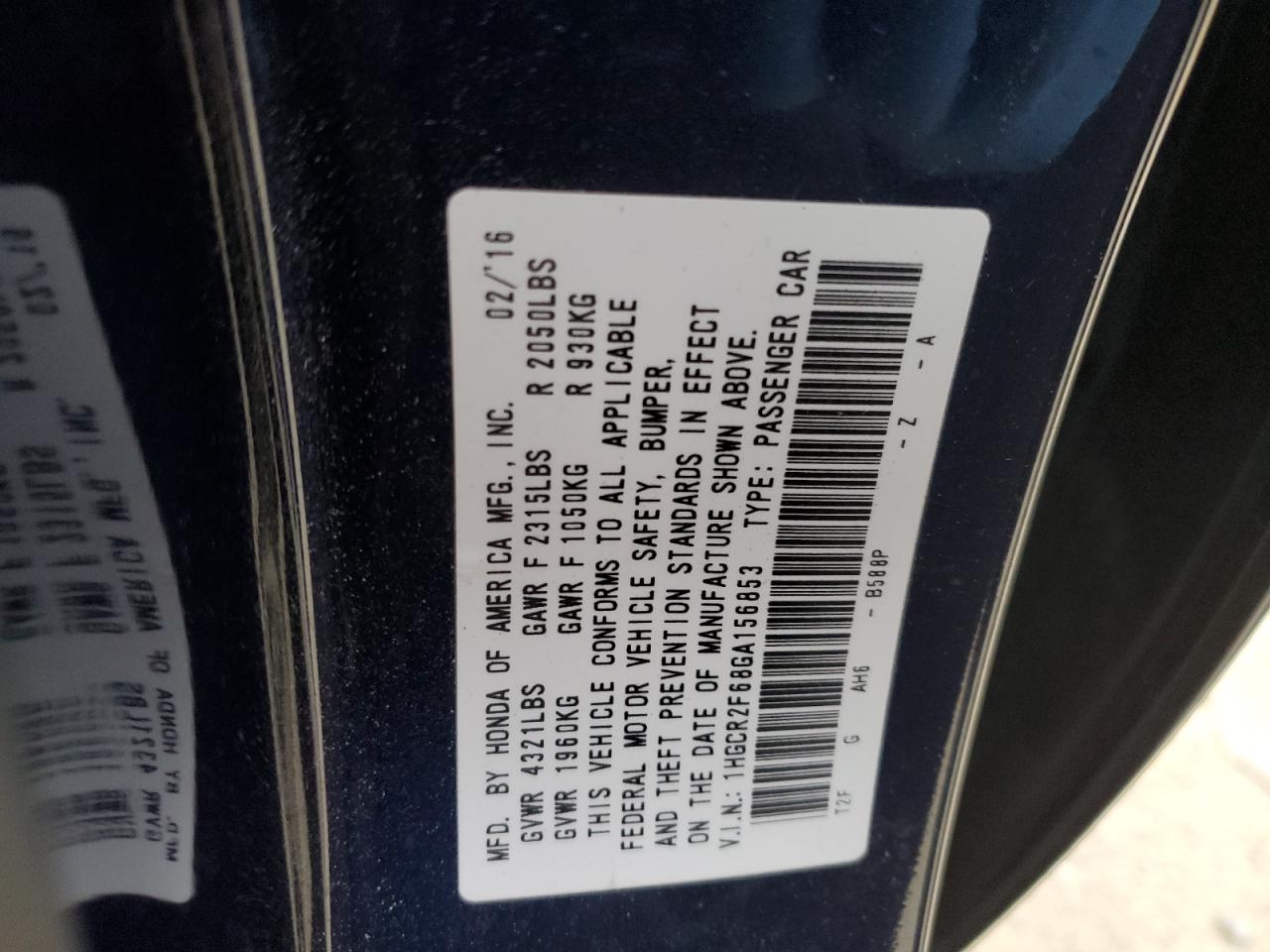 Photo 12 VIN: 1HGCR2F68GA156853 - HONDA ACCORD 