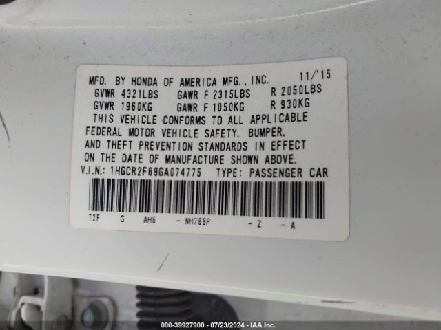 Photo 8 VIN: 1HGCR2F69GA074775 - HONDA ACCORD 