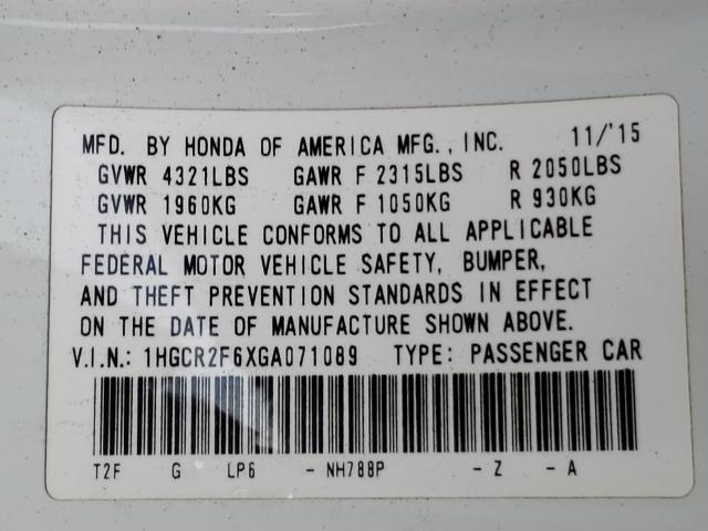 Photo 9 VIN: 1HGCR2F6XGA071089 - HONDA ACCORD SPO 