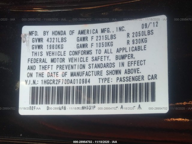 Photo 8 VIN: 1HGCR2F70DA010984 - HONDA ACCORD SDN 