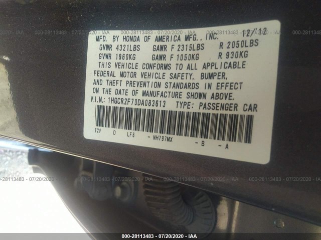 Photo 8 VIN: 1HGCR2F70DA083613 - HONDA ACCORD SDN 